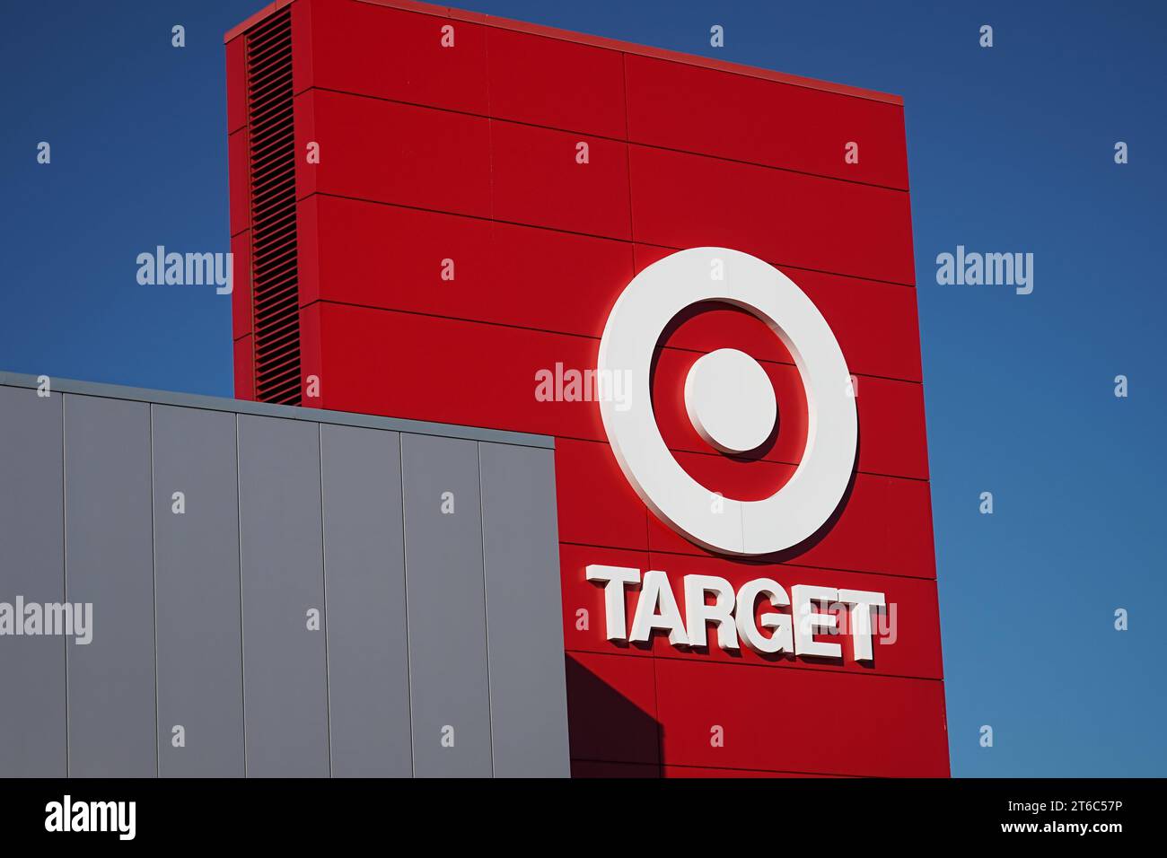 Bronx, NY - November 4, 2023: Target Corporation corporate logo on retail department store at the Throgs Neck shopping center. Stock Photo