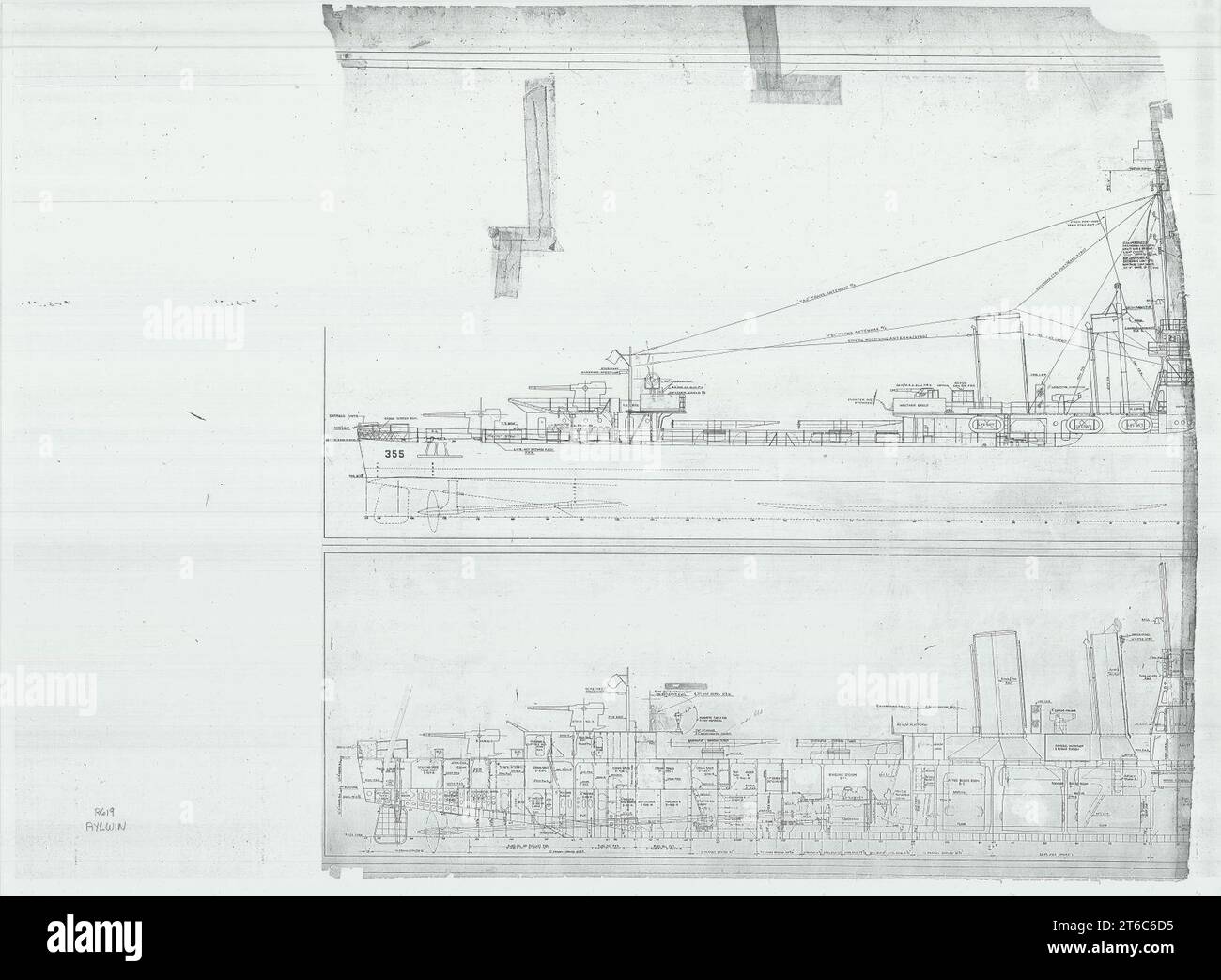 USS Aylwin (DD-355)- Outboard Profile, Inboard Profile Stock Photo - Alamy