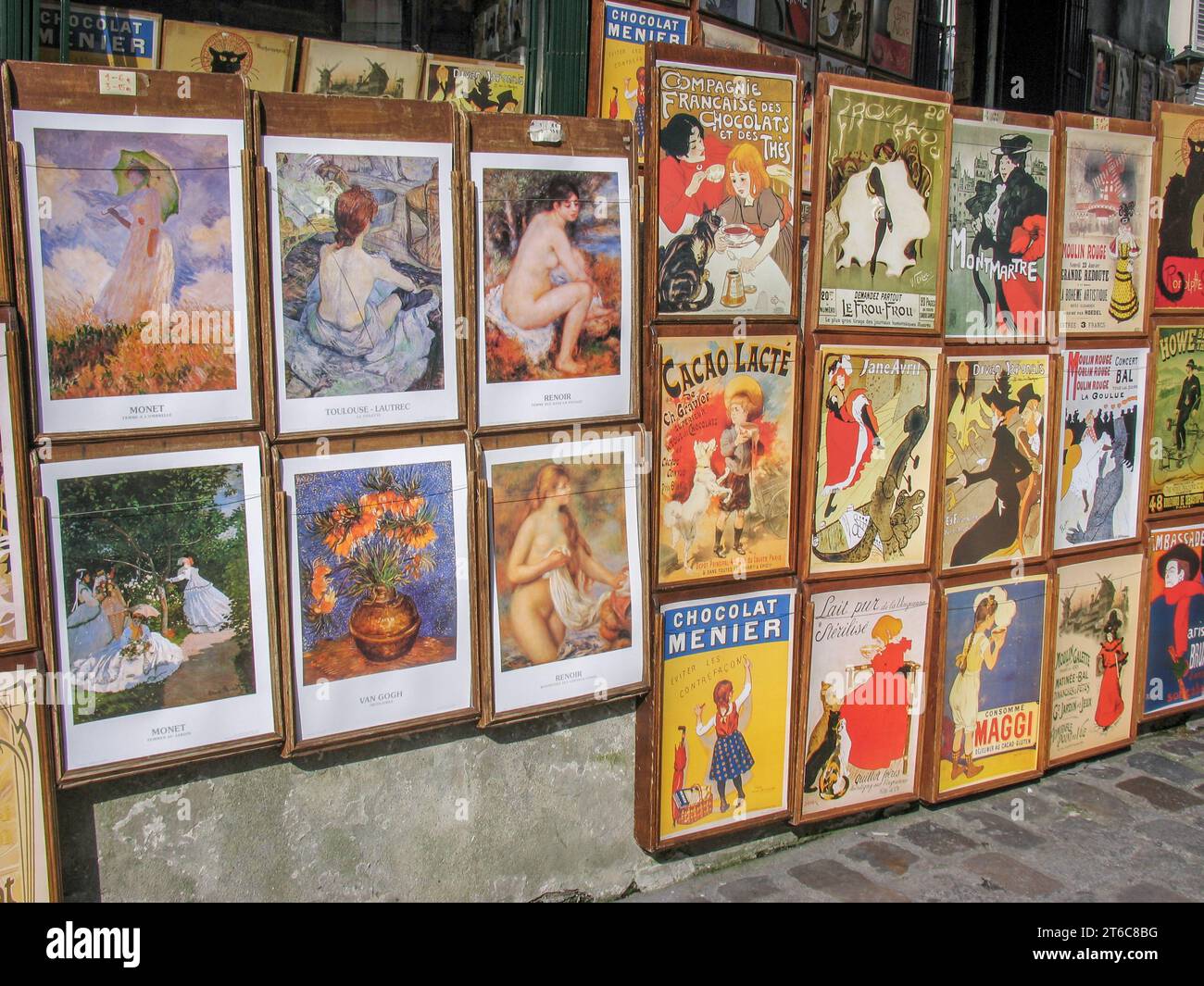 Posters and prints for sale outside a shop in Montmartre in Paris