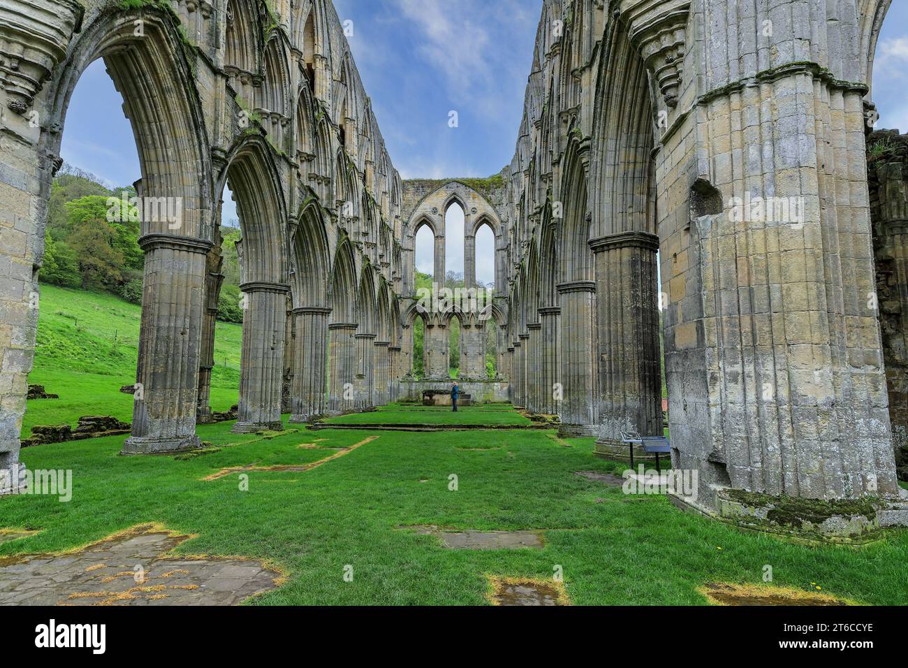 The ruins of the church at Rievaulx Abbey, Rievaulx, near Helmsley, in the North York Moors National Park, North Yorkshire, England, UK Stock Photo