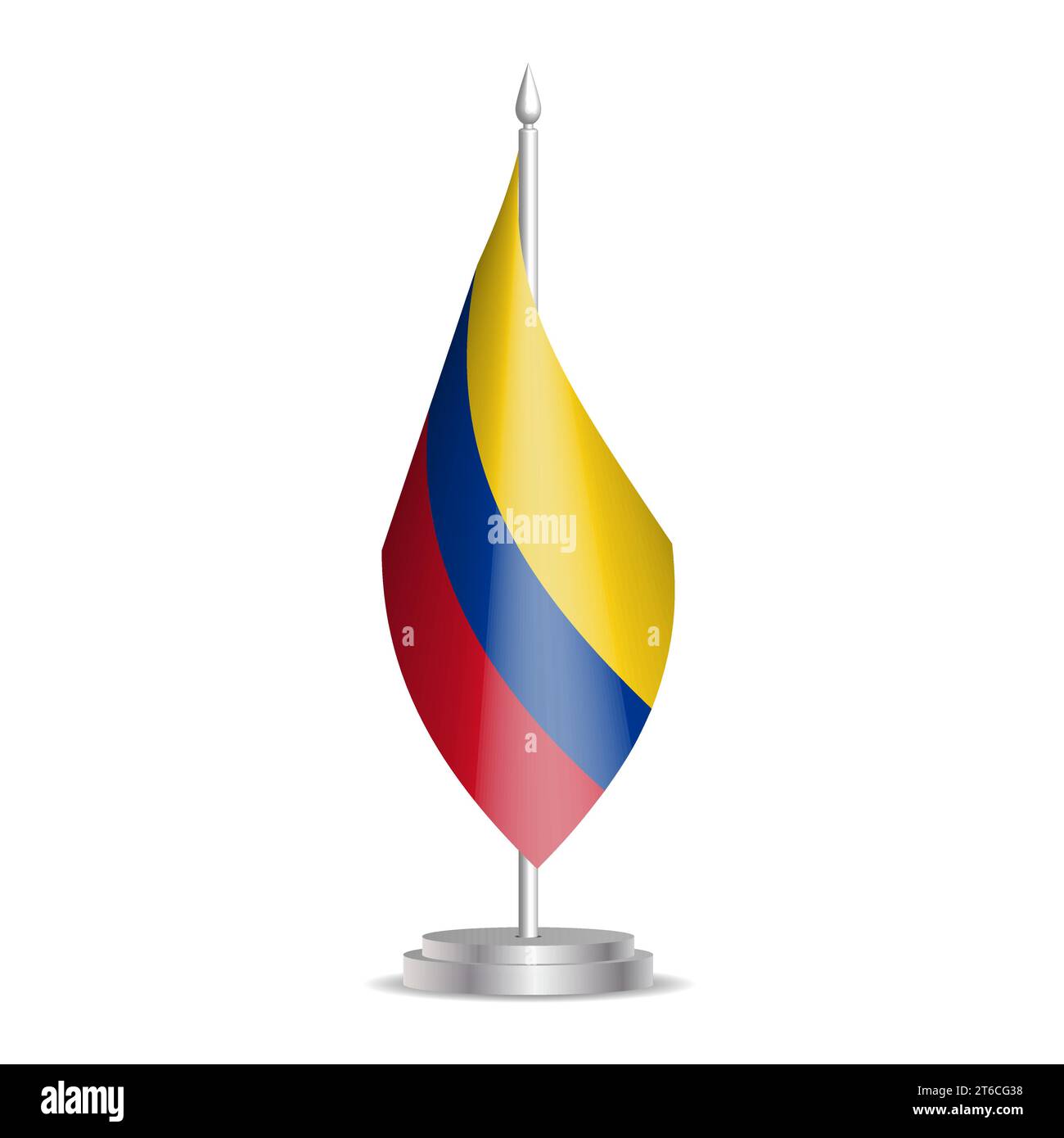 Colombia flag - 3D mini flag hanging on desktop flagpole. Usable for summit or conference presentaiton. Vector illustration with shading. Stock Vector