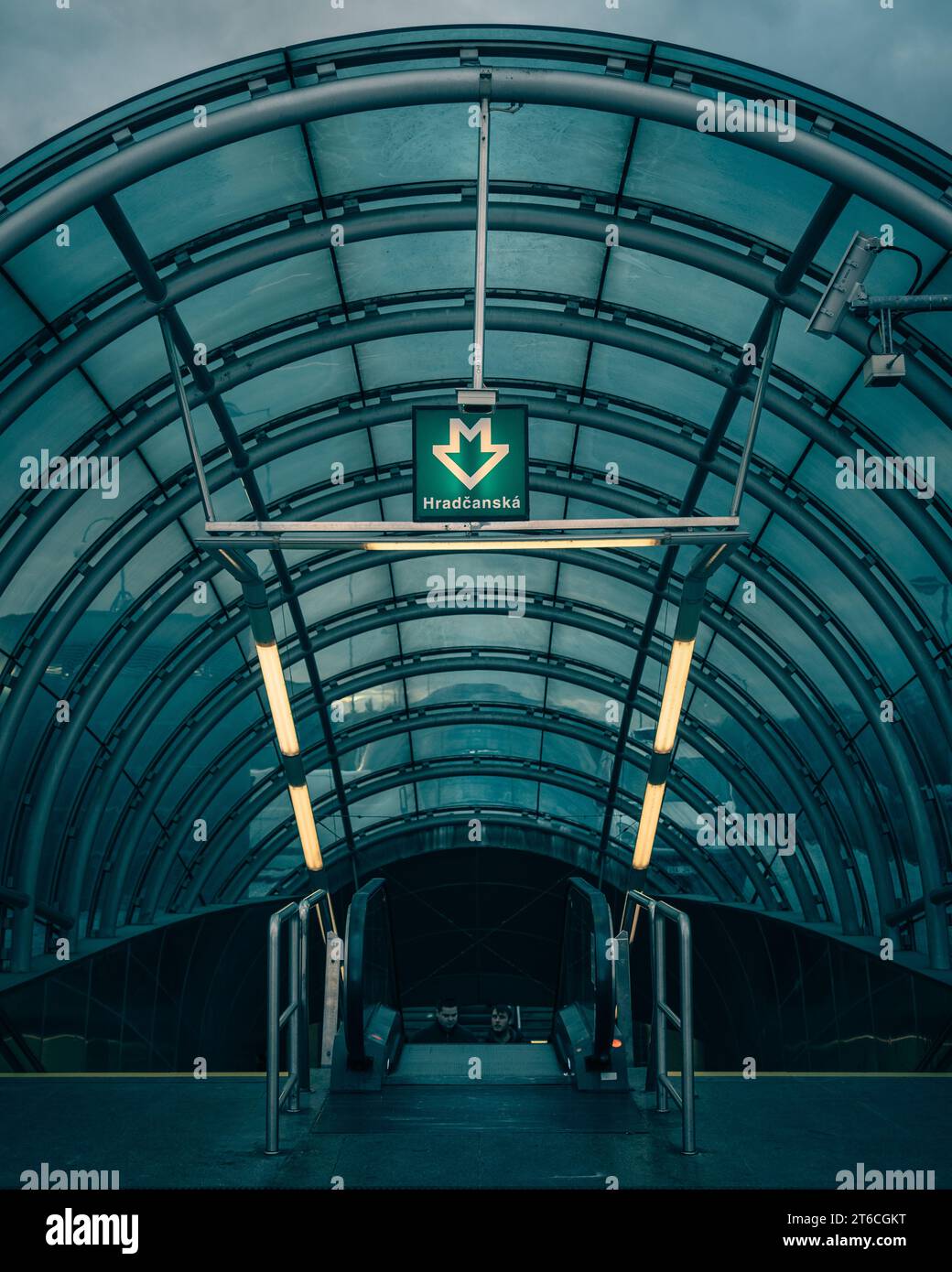 Modern entrance to Hradčanská Metro Station, Prague, Czechia Stock