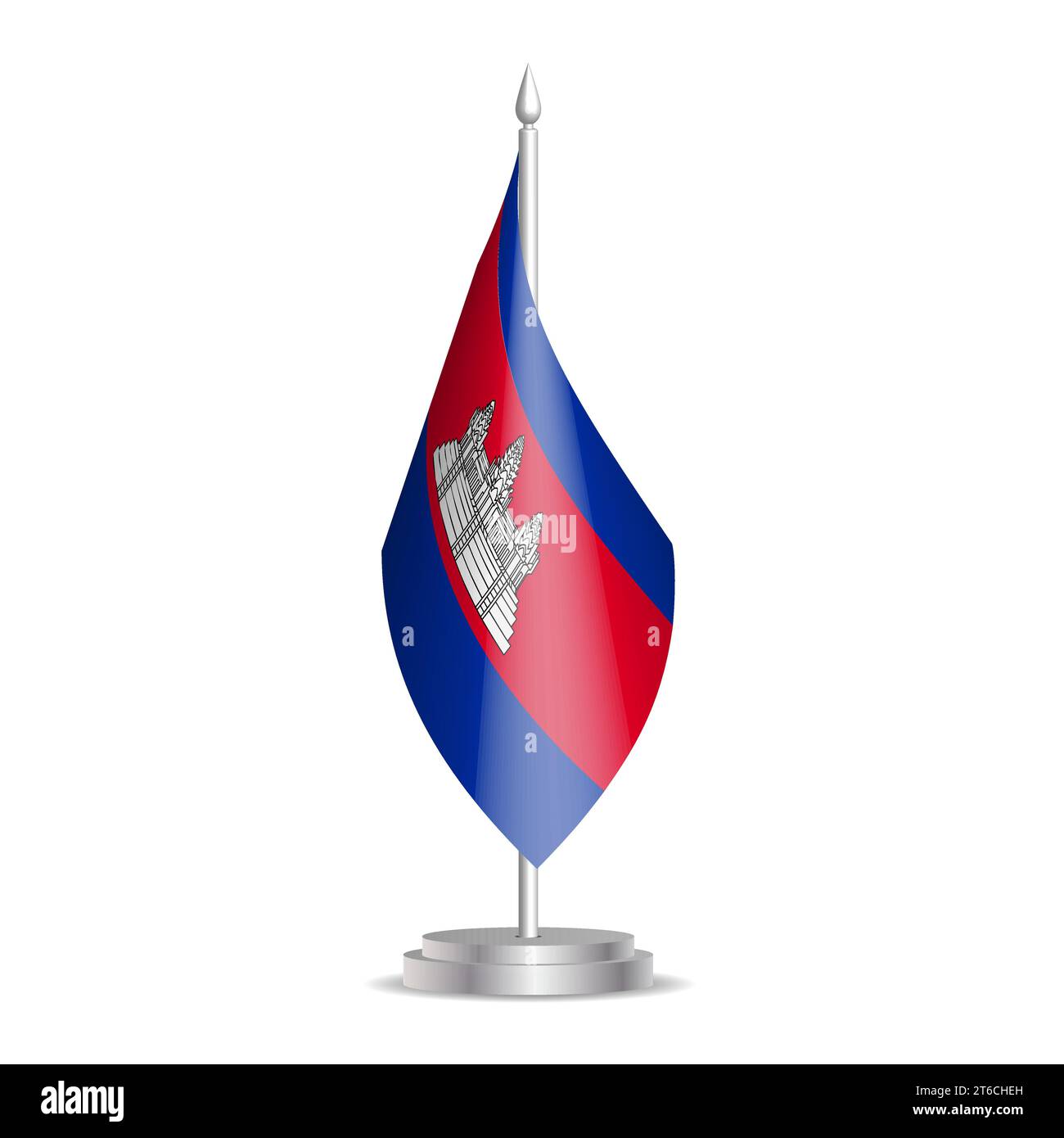 Cambodia flag - 3D mini flag hanging on desktop flagpole. Usable for summit or conference presentaiton. Vector illustration with shading. Stock Vector
