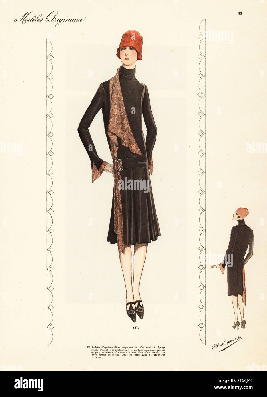 Chanel wearing her wool jersey cardigan ensemble, 1928. The knee