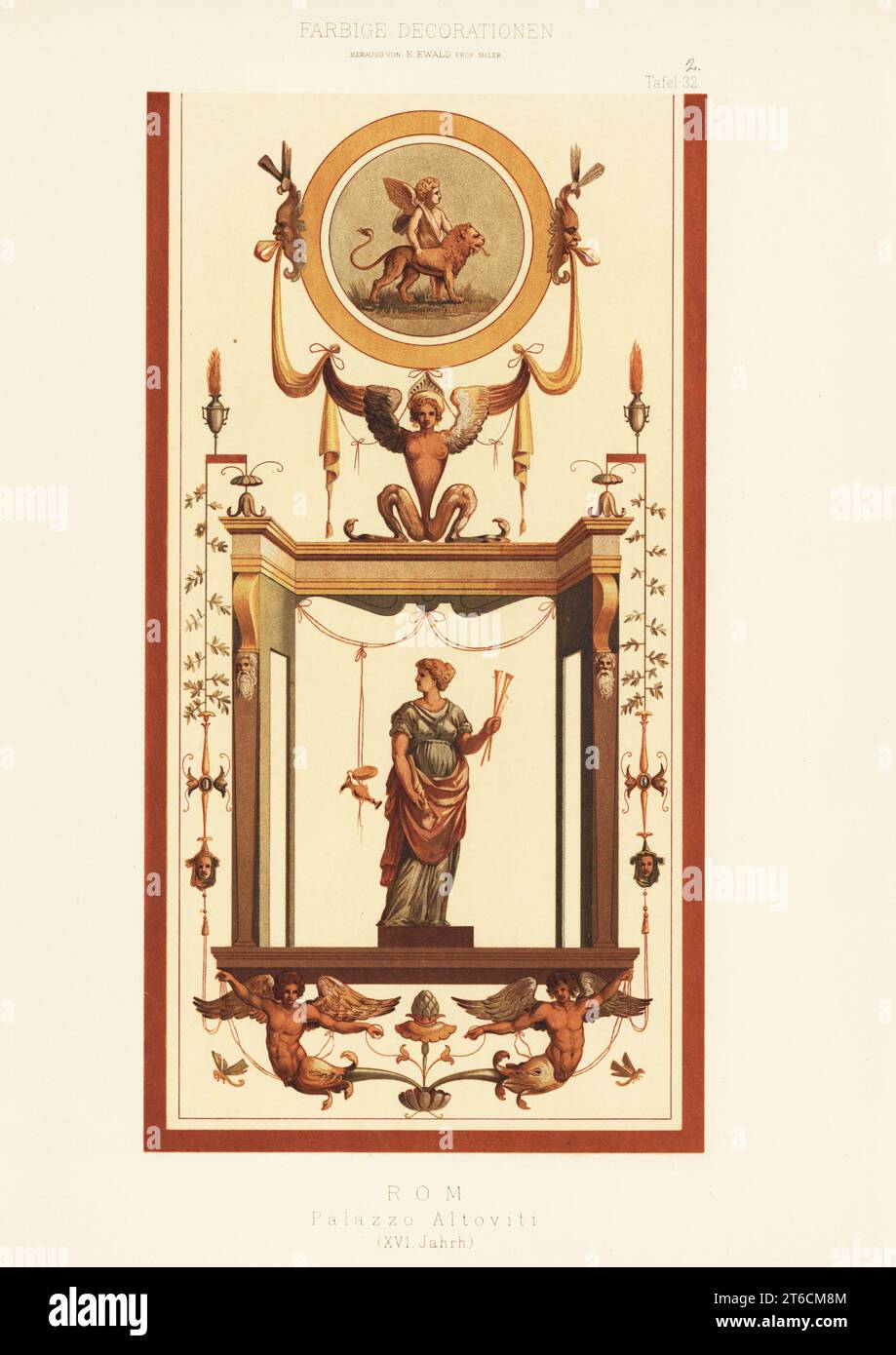 Wall painting in the Altoviti Palace, Rome, 16th century. Palazzo Altoviti, Rom, XVI Jahrh. Chromolithograph from Ernst Ewalds Farbige decorationen, alter und never Zeit (Color decoration, ancient and new eras), Ernst Wasmuth, Berlin, 1889. Stock Photo