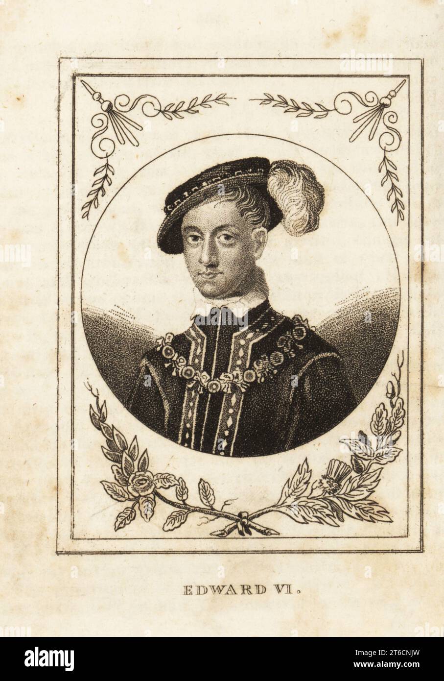 Portrait of King Edward VI of England, 1537-1553. Copperplate engraving from M. A. Jones History of England from Julius Caesar to George IV, G. Virtue, 26 Ivy Lane, London, 1836. Stock Photo