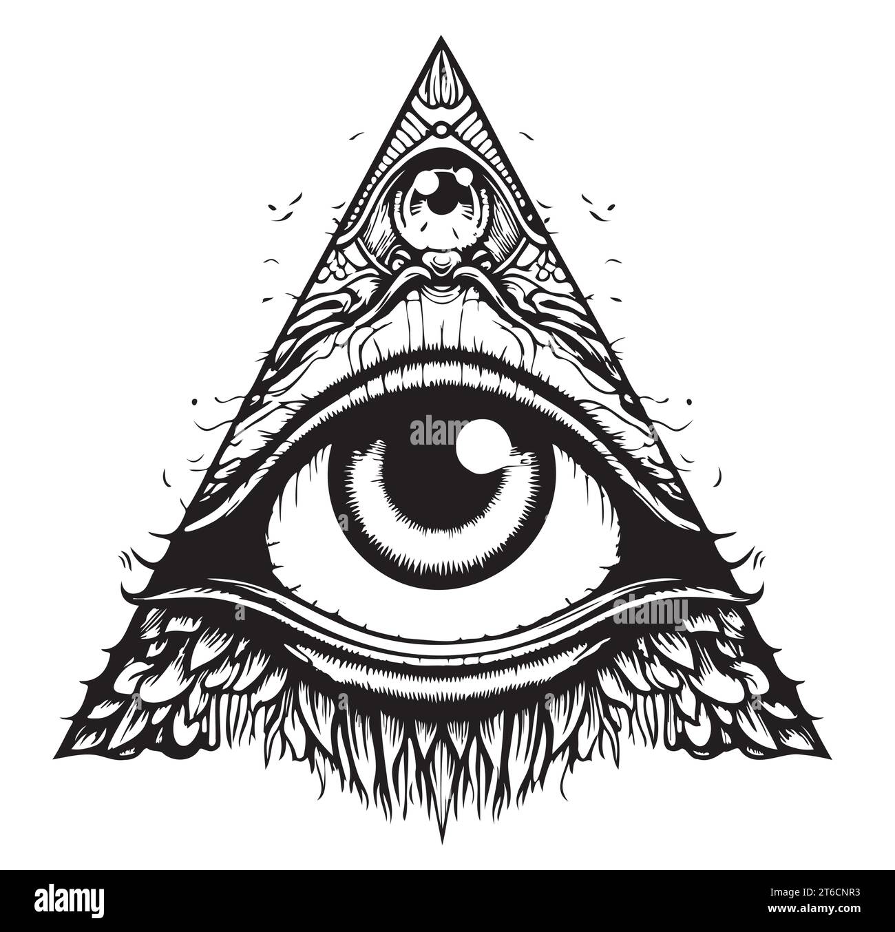 Hand drawn vector illustration - All seeing eye pyramid symbol. Freemason and spiritual. Vintage Stock Vector