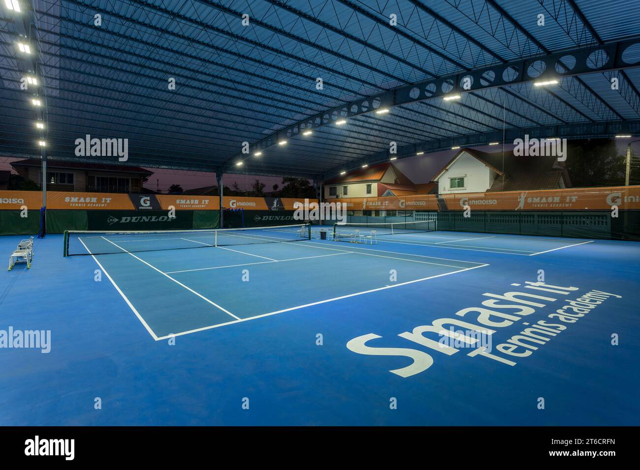 Bangkok, Thailand February 16, 2020 Covered tennis court at Smash It