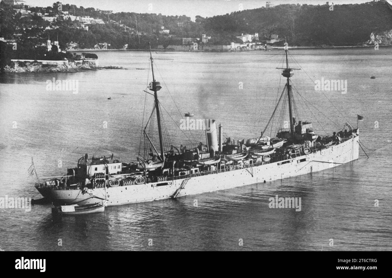 USS Buffalo (AD-8) at Villefranche-sur-Mer, France, circa in 1918 Stock Photo