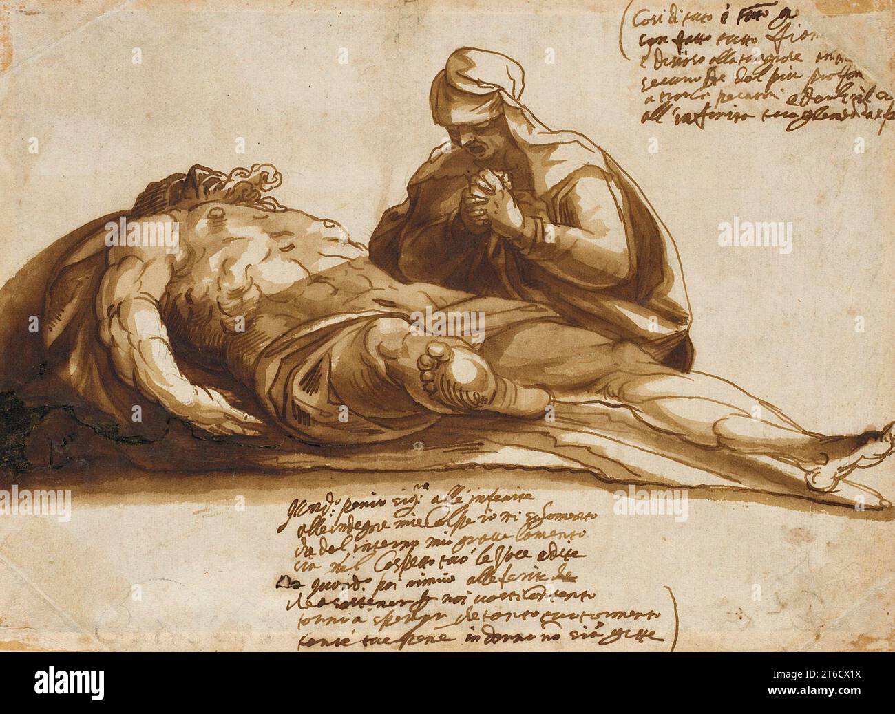A Woman Praying over the Dead Body of Christ, 17th century Stock Photo ...