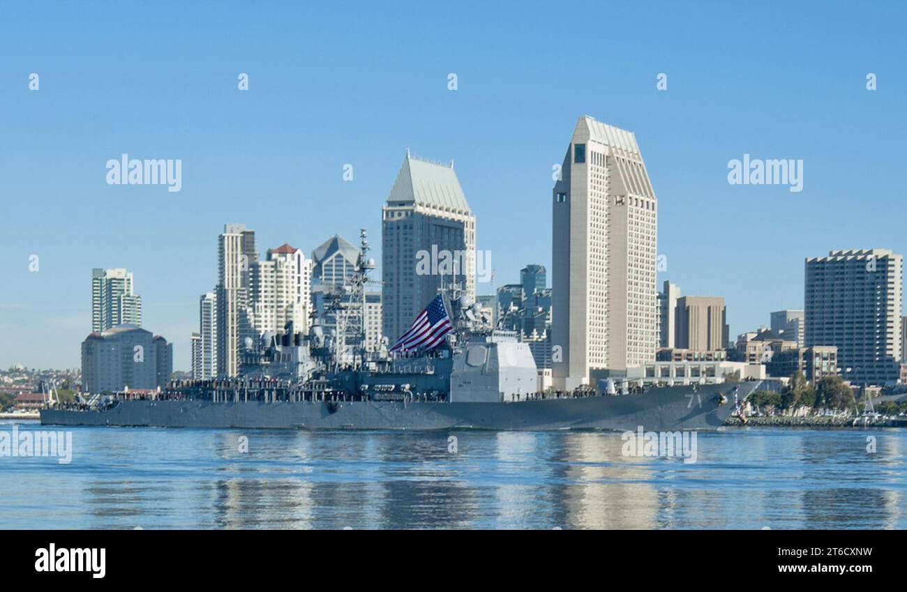 USS Cape St. George returns to San Diego. Stock Photo