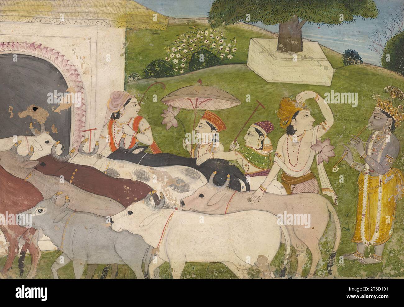 Krishna and the Cowherds, mid 19th century. Stock Photo