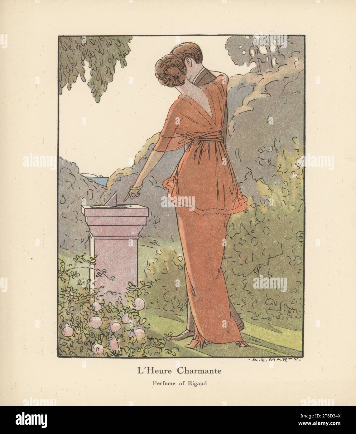 Promotional art for L Heure Charmante a Perfume of Rigaud. Two