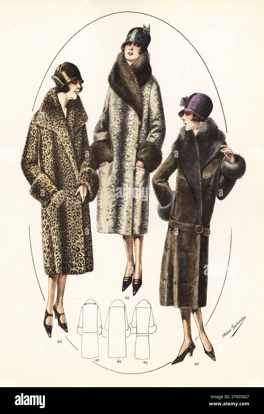 Man in town overcoat with concealed buttons carrying an umbrella, and man  in double-breasted coat wearing spats and carrying a cane. Color printed  fashion plate by W. A. Richards from the winter