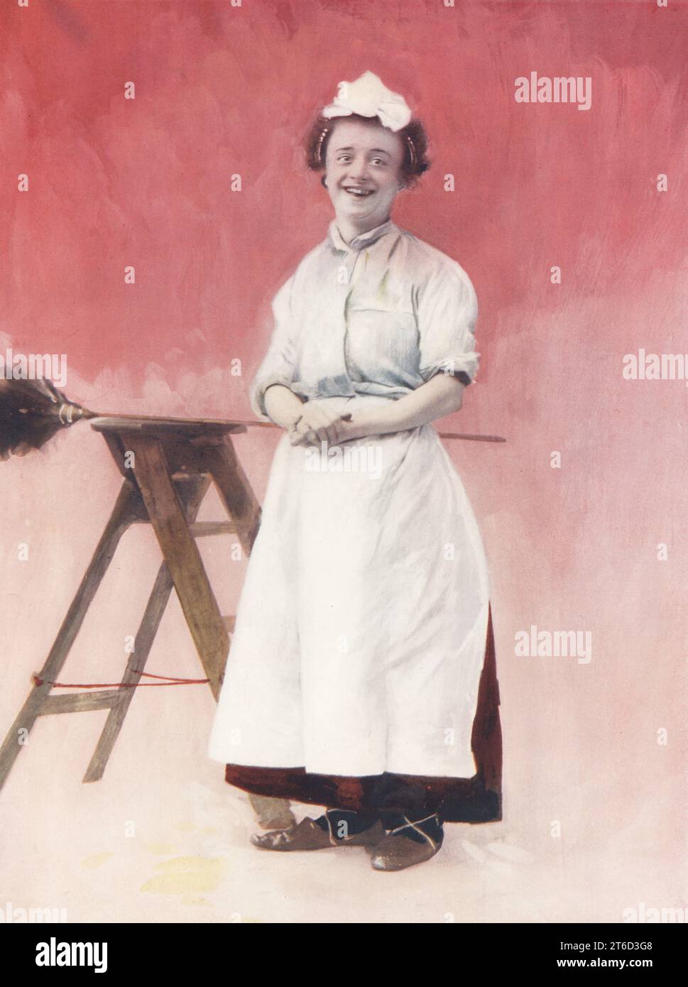 Miss Louie Freear as Flo Honeydew in The Lady Slavey, an operetta based on Cinderella by George Dance and John Crook, Royal Avenue Theatre, 1894. Louisa Freear, English actress, singer and comedienne, 1871-1939. Photograph by Alfred Ellis and Walery (Stanislaw Julian Ignacy). Colour printing of a hand-coloured illustration based on a monochrome photograph from George Newness Players of the Day, London, 1905. Stock Photo