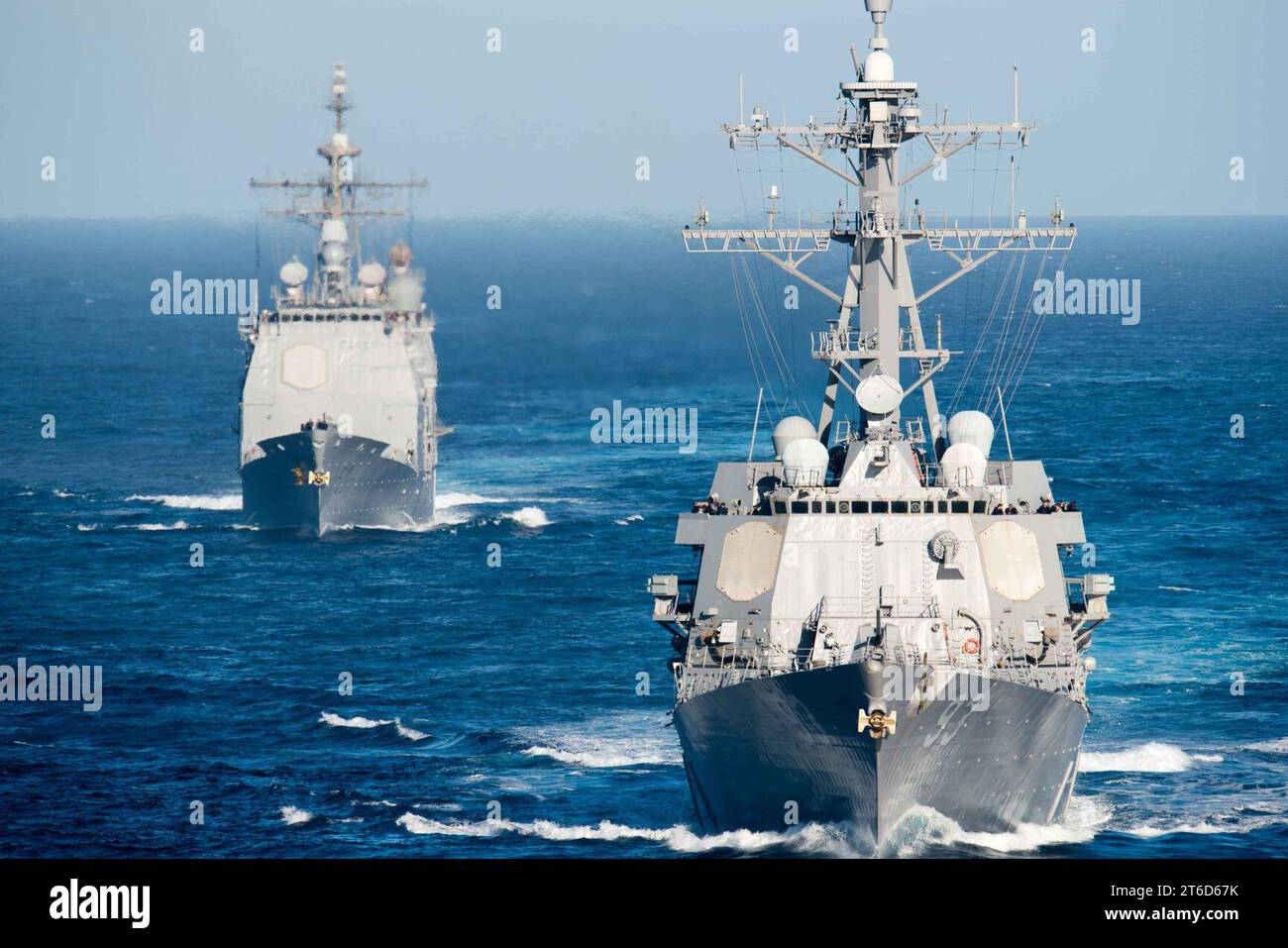 USS Chung Hoon and USS Mobile Bay take part in a show of force demonstration. (20324995171) Stock Photo