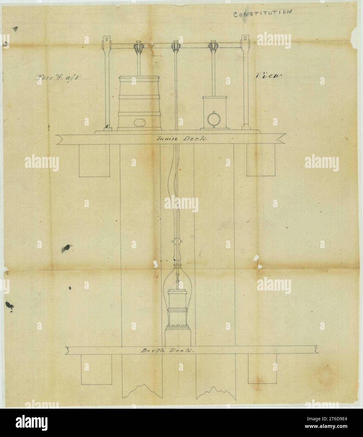 USS Constitution- View - Fore & aft - Main Deck - Berth Deck Stock ...