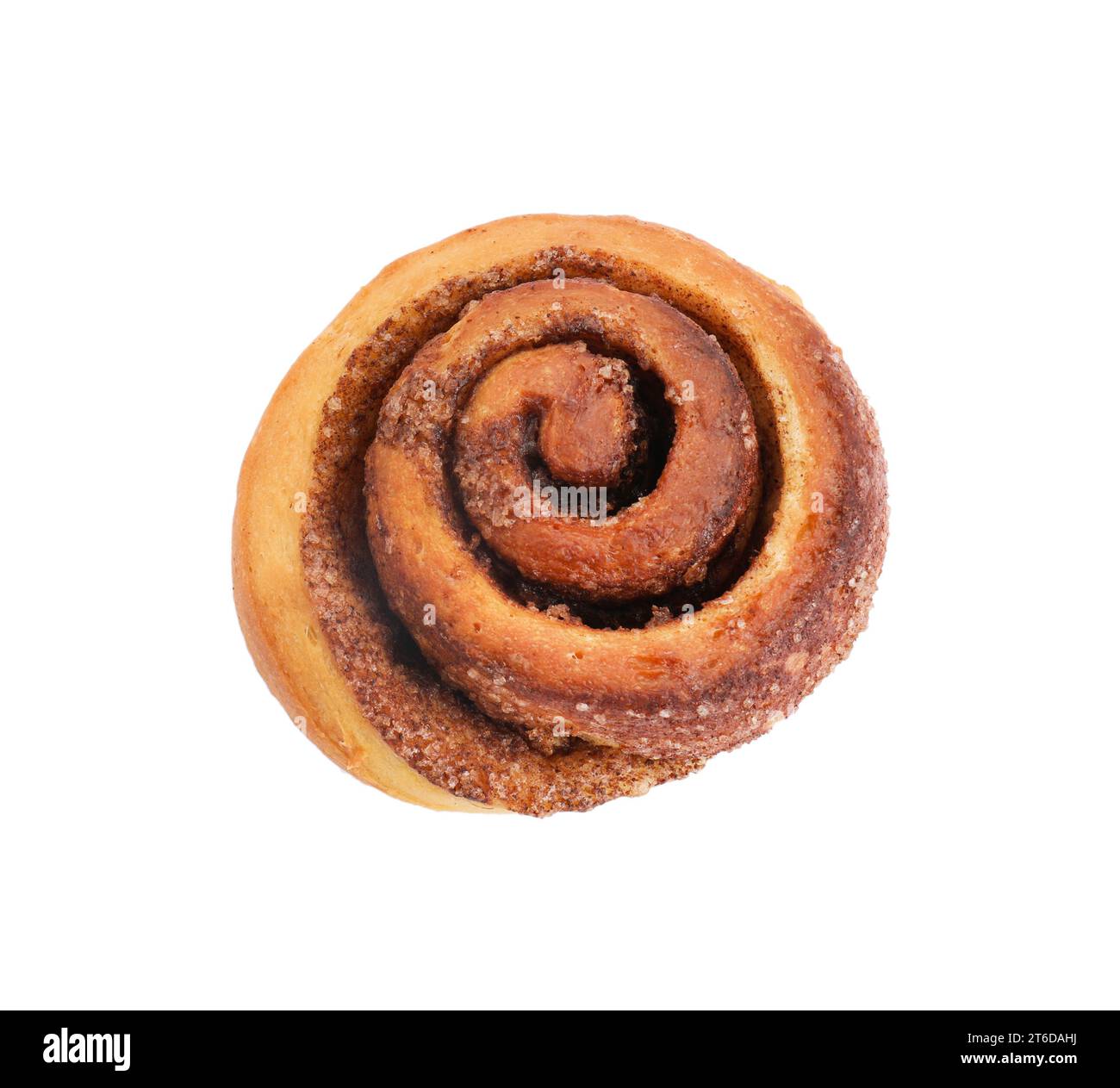 One tasty cinnamon roll isolated on white, top view Stock Photo - Alamy