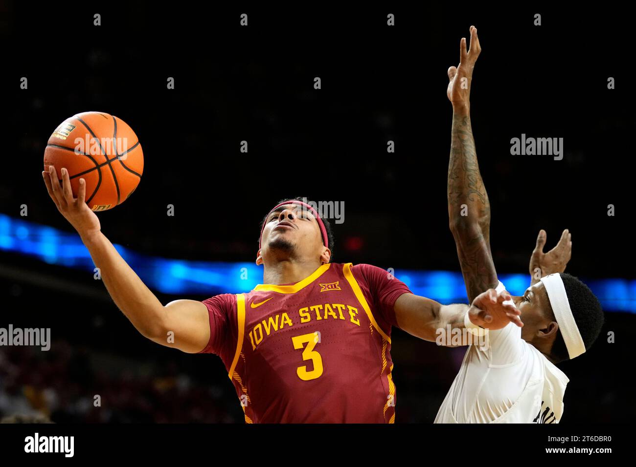 Iowa State guard Tamin Lipsey (3) drives to the basket past Lindenwood