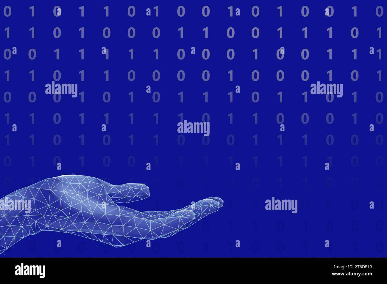 Binary code on blue background with plexus lines hand. 3D illustration ...