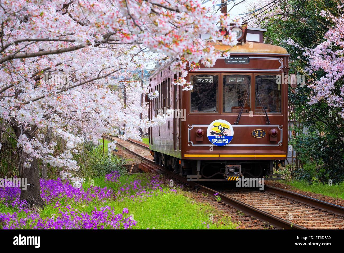 Kyoto, Japan March 31 2023 Keifuku Tram is operated by Keifuku