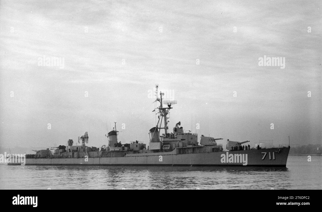 USS Eugene A. Greene (DDR711) off the Norfolk Naval Shipyard on 18