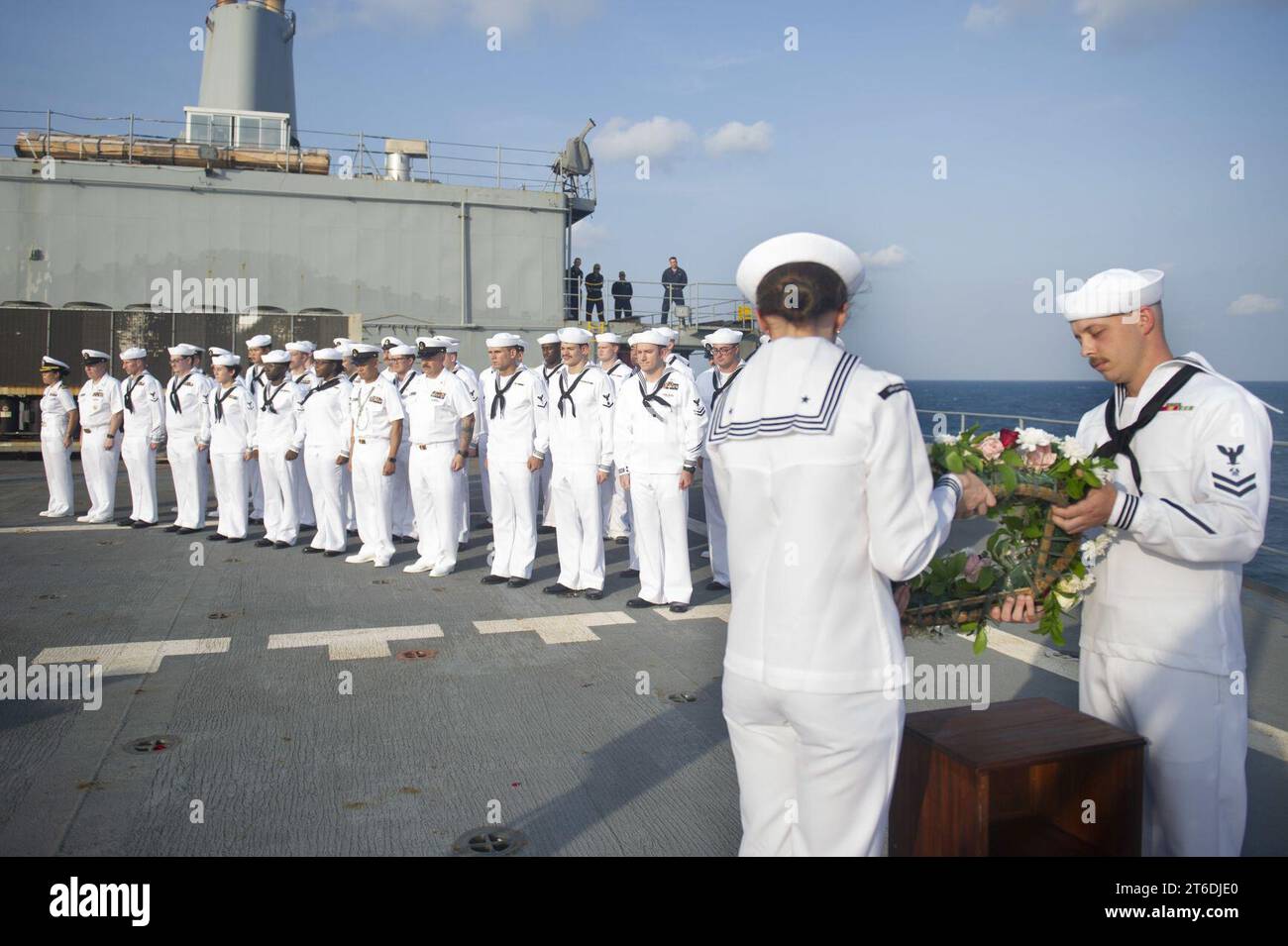 USS Frank Cable (AS 40) holds a wreath laying ceremony in the Java Sea. (52247228456) Stock Photo