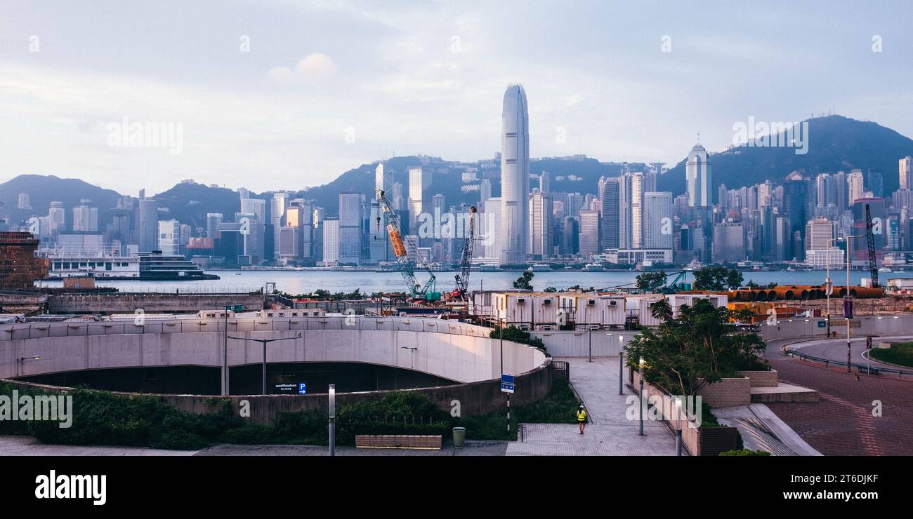 The view of Hong Kong Island from West Kowloon Stock Photo