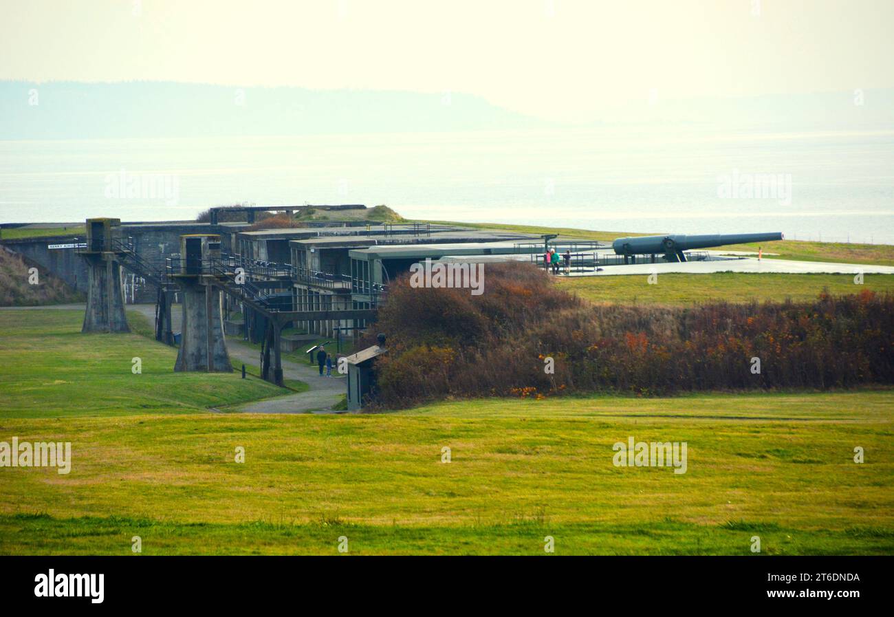 Old canons at Fort Casey on Whidbey Island Washington Stock Photo