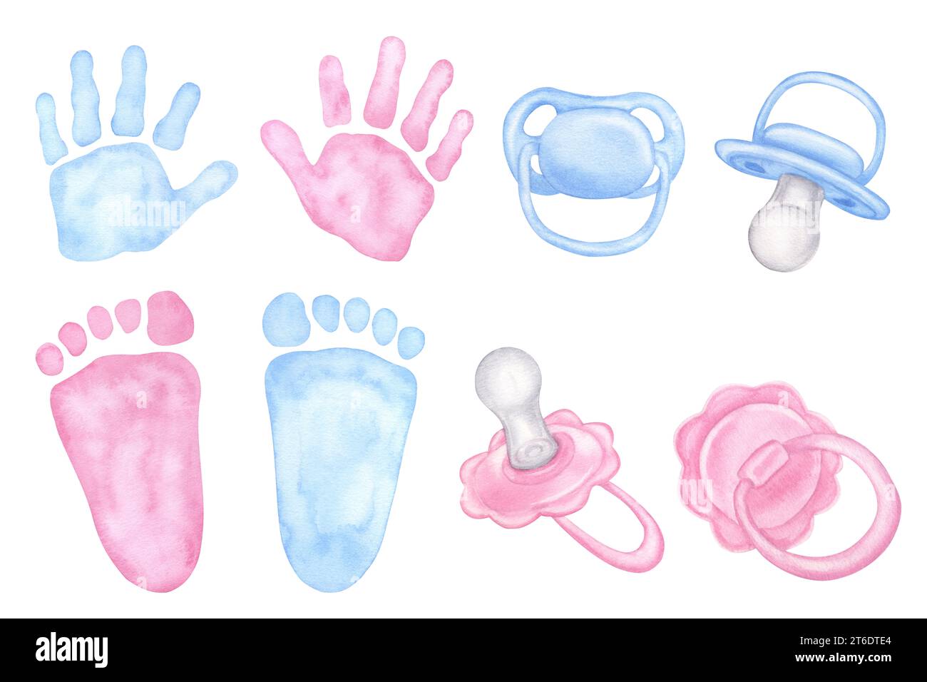 Little blue pink palm, handprint, footprint. Pacifier, dummy for ...