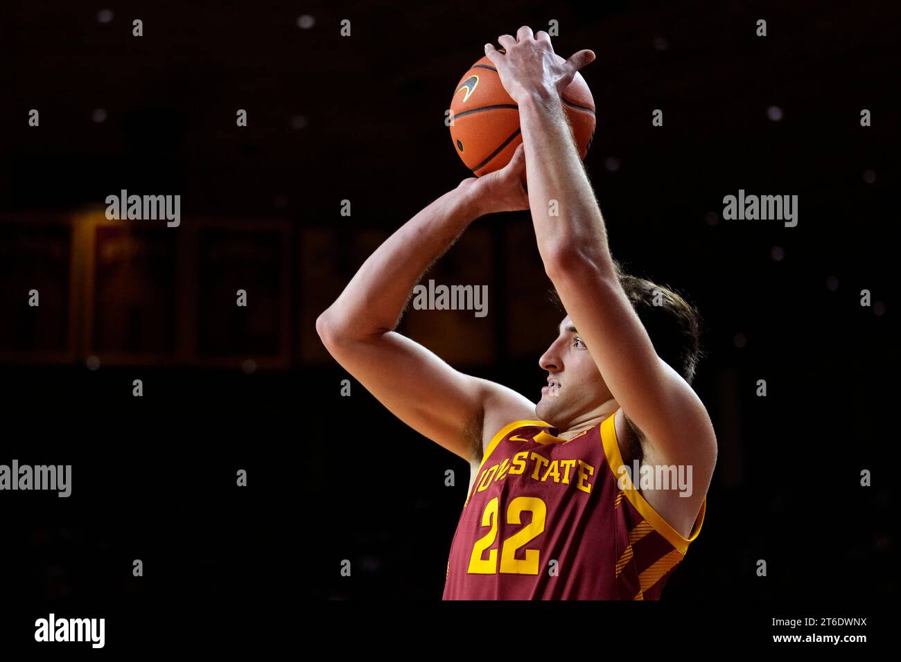 Iowa State forward Milan Momcilovic shoots a 3point basket during the