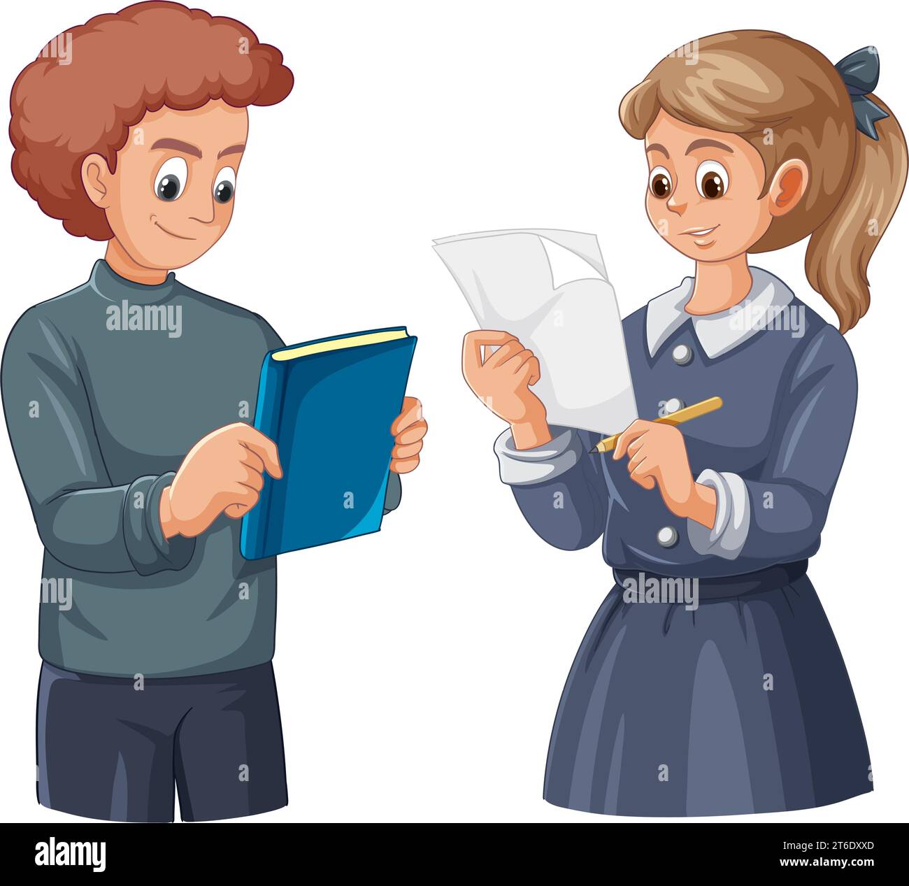 A vector cartoon illustration of Spanish antonyms means new and old