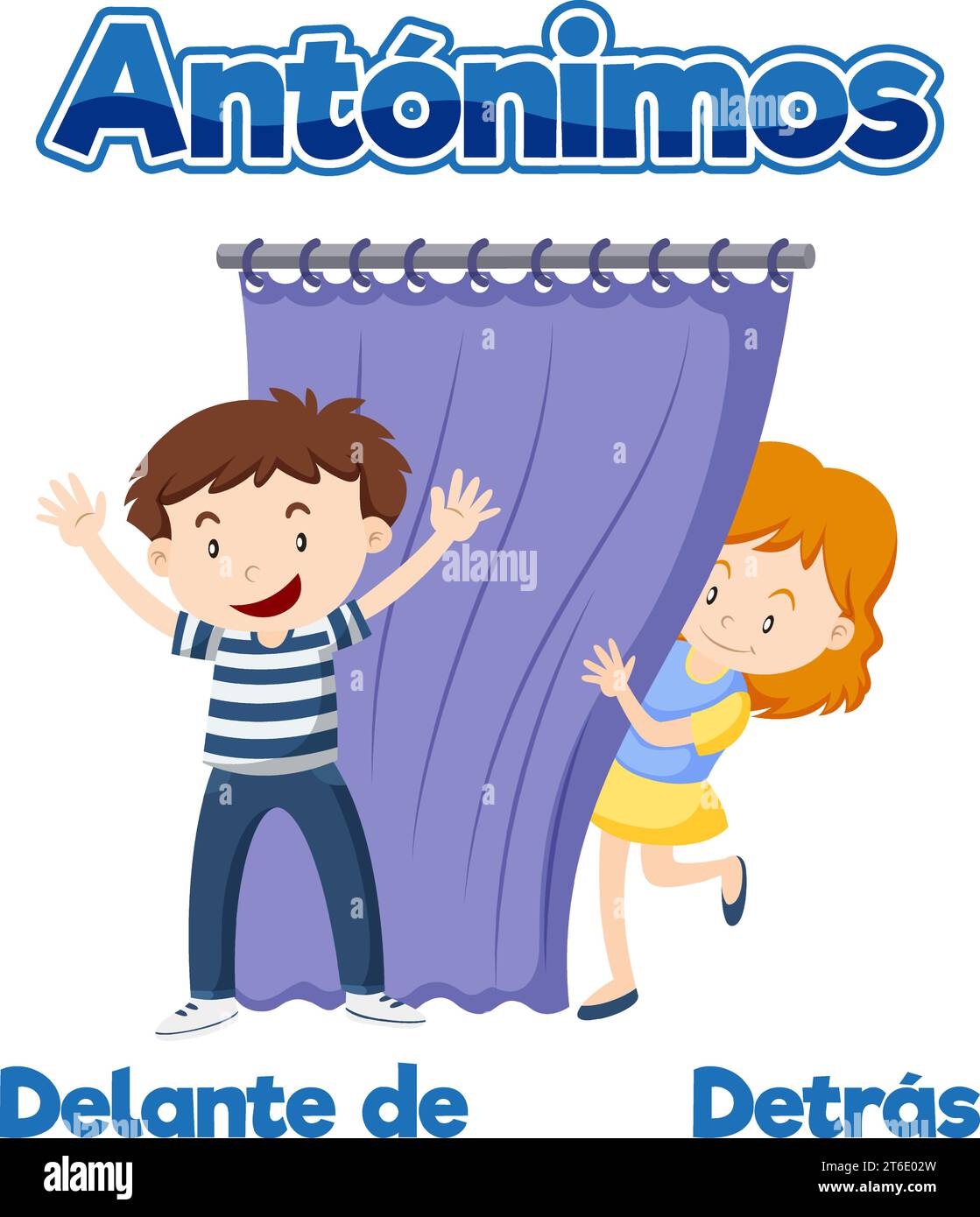 A vector cartoon illustration of Spanish antonyms means new and old