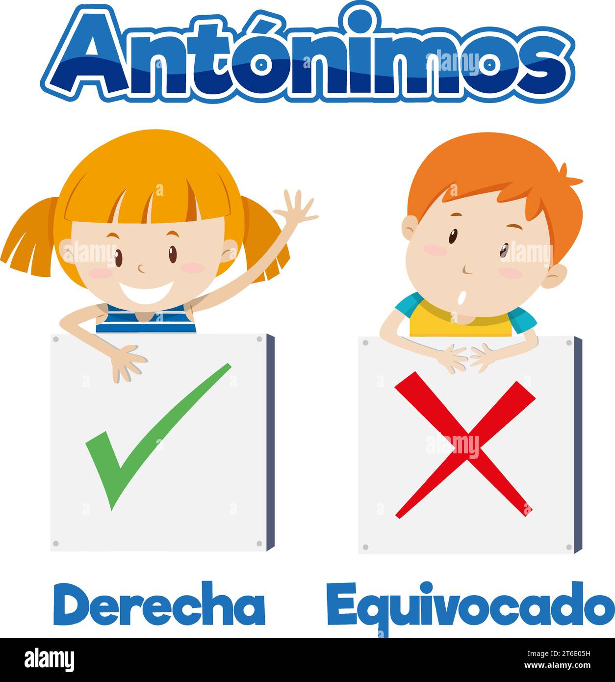 A vector cartoon illustration of Spanish antonyms means new and old ...