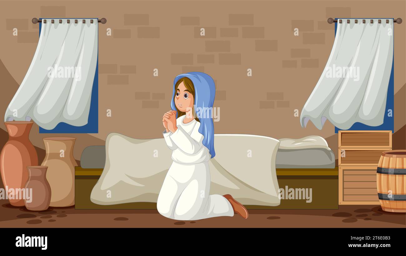 Illustration of Virgin Mary in prayer during the Nativity of Jesus Stock Vector Image & Art Alamy