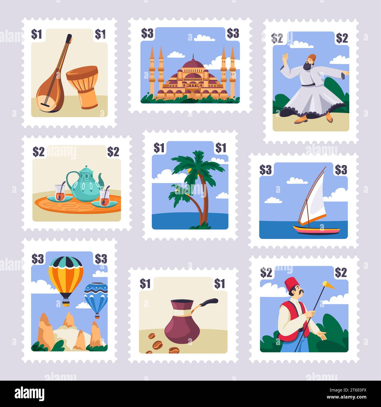 Postmark stamp set with Thailand landmarks Stock Vector