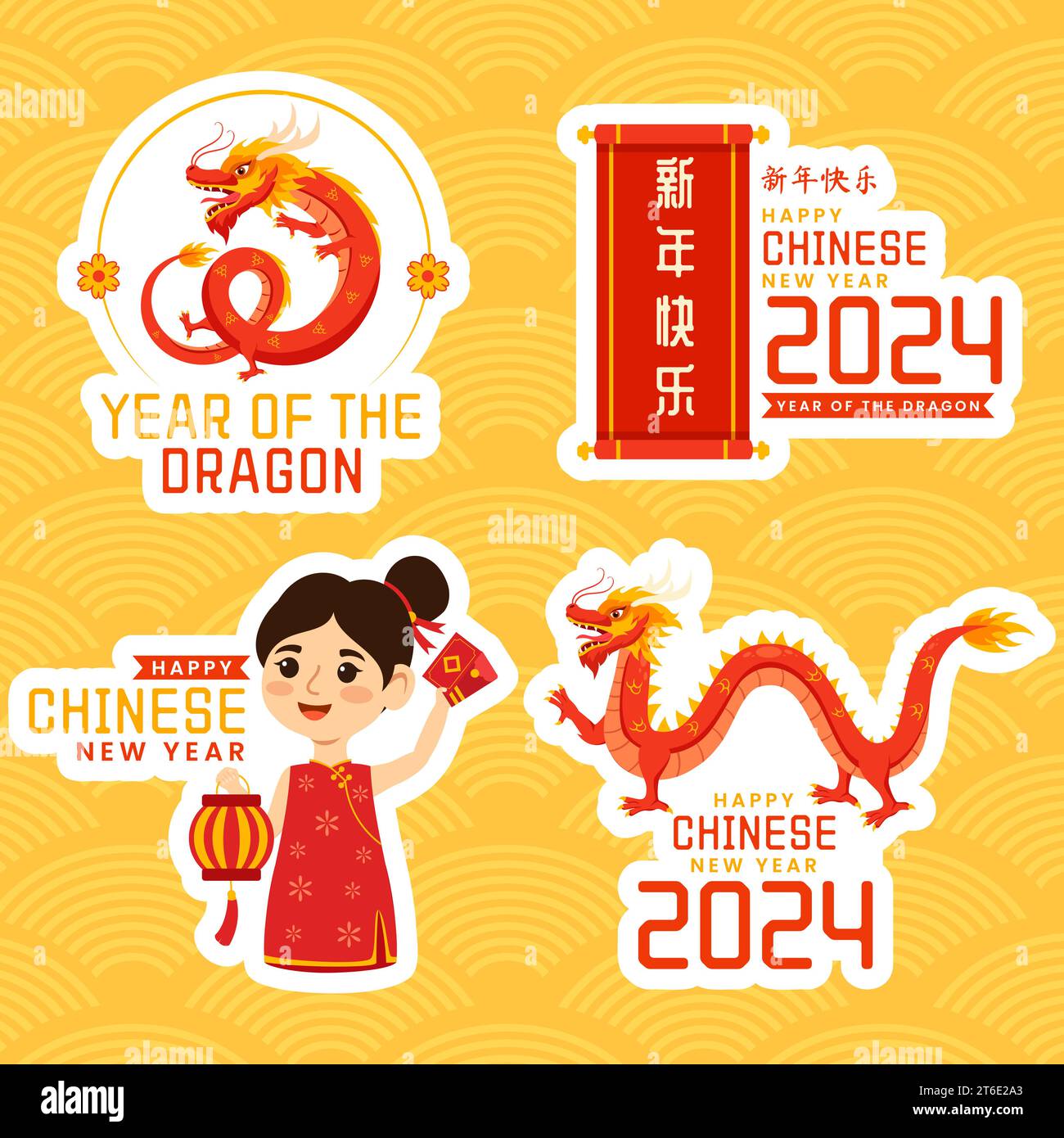 Chinese New Year 2024 Social Media Post Illustration Flat Cartoon Hand