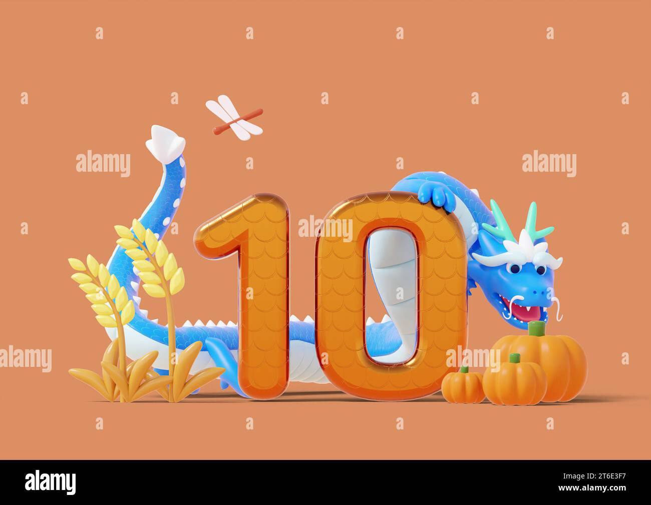 year of the dragon rice and pumpkin and blue dragon 3d graphic images ...