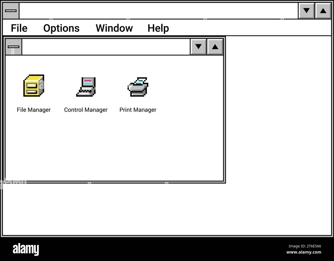 Interface of window with file manager and print stock vector image