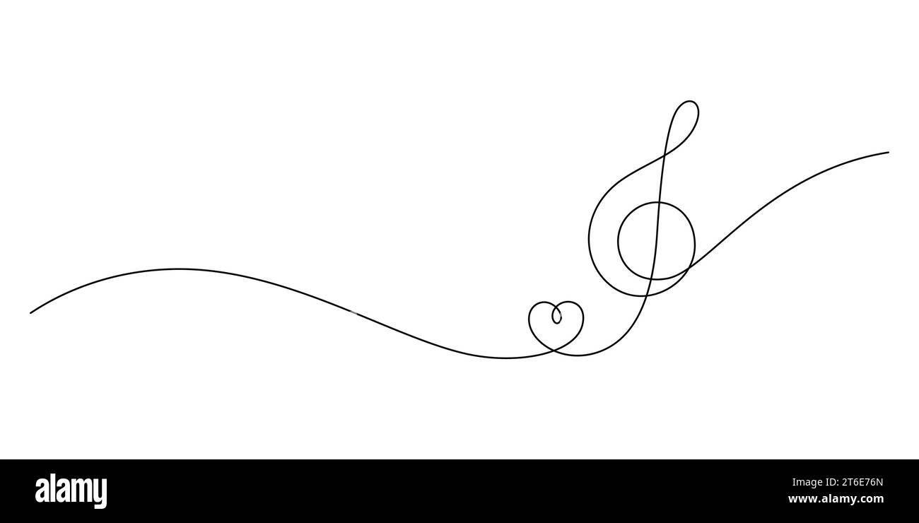 concept of music lover with music notes and heart shape in one line drawing minimalism thin line illustration Stock Vector