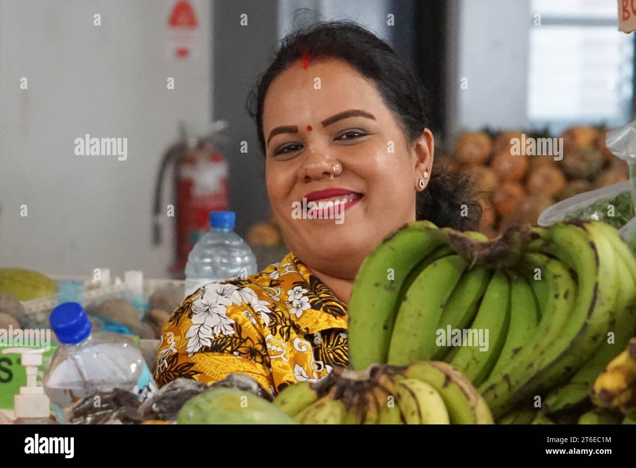 Nadi Fiji September 15 2023; Women looks smiling from behind her