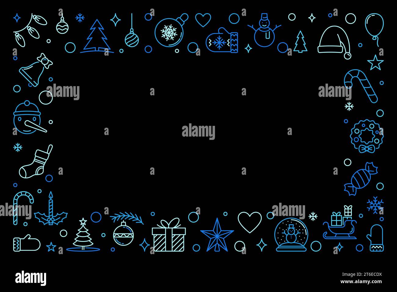 Merry Christmas vector outline colored horizontal illustration - Xmas concept frame in thin line style Stock Vector
