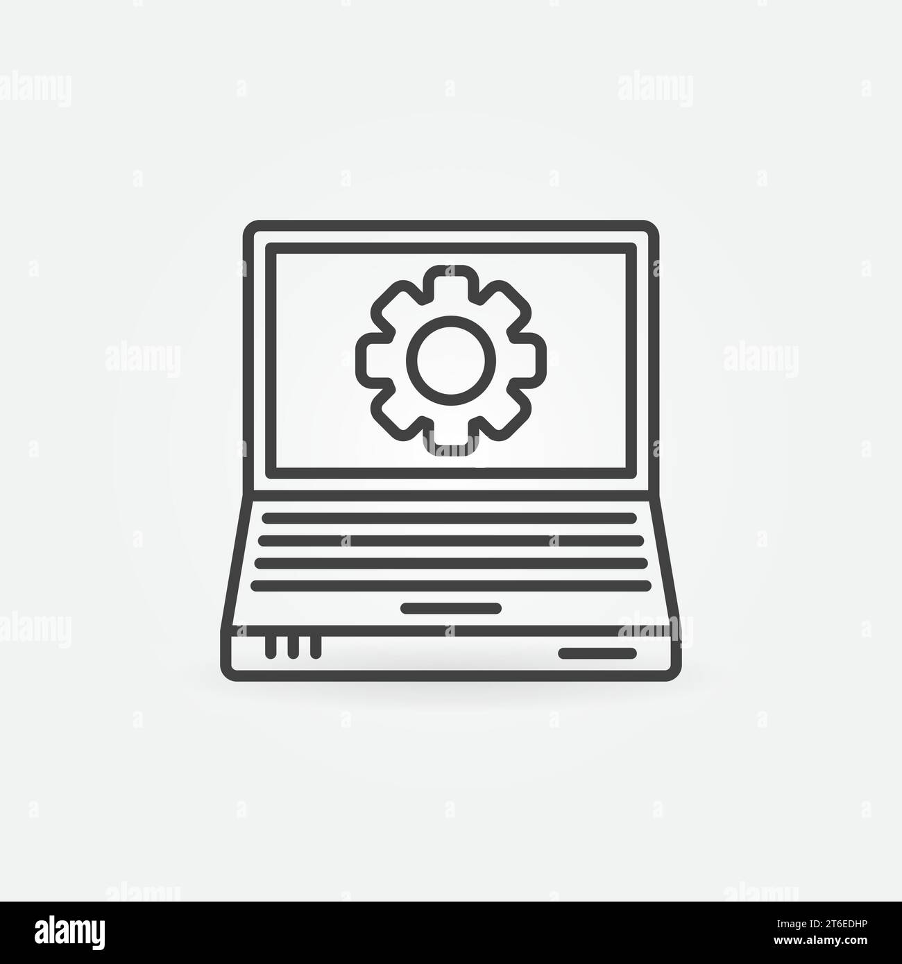 Laptop with Gear linear vector Maintenance or Update process concept icon or logo element Stock Vector