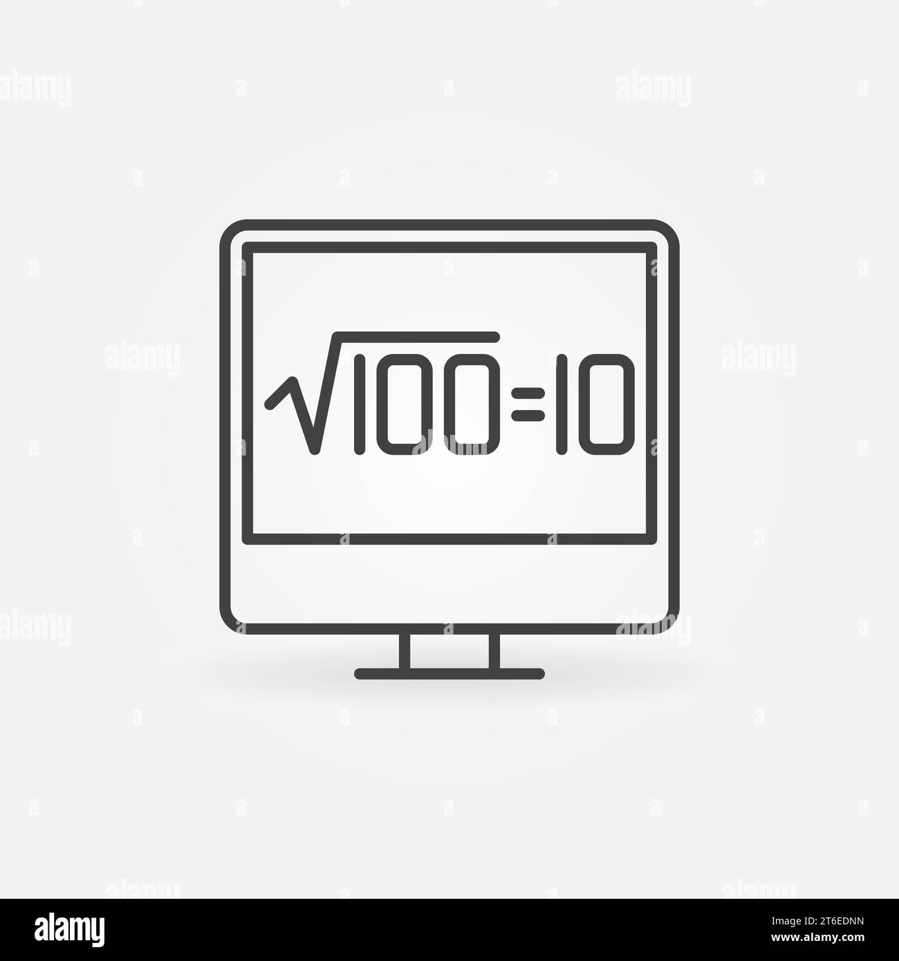 Desktop Computer with Square Root of 100 linear vector concept icon or ...
