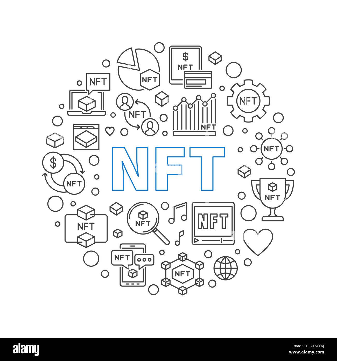 NFT concept outline round Banner - Non-Fungible Token Blockchain ...