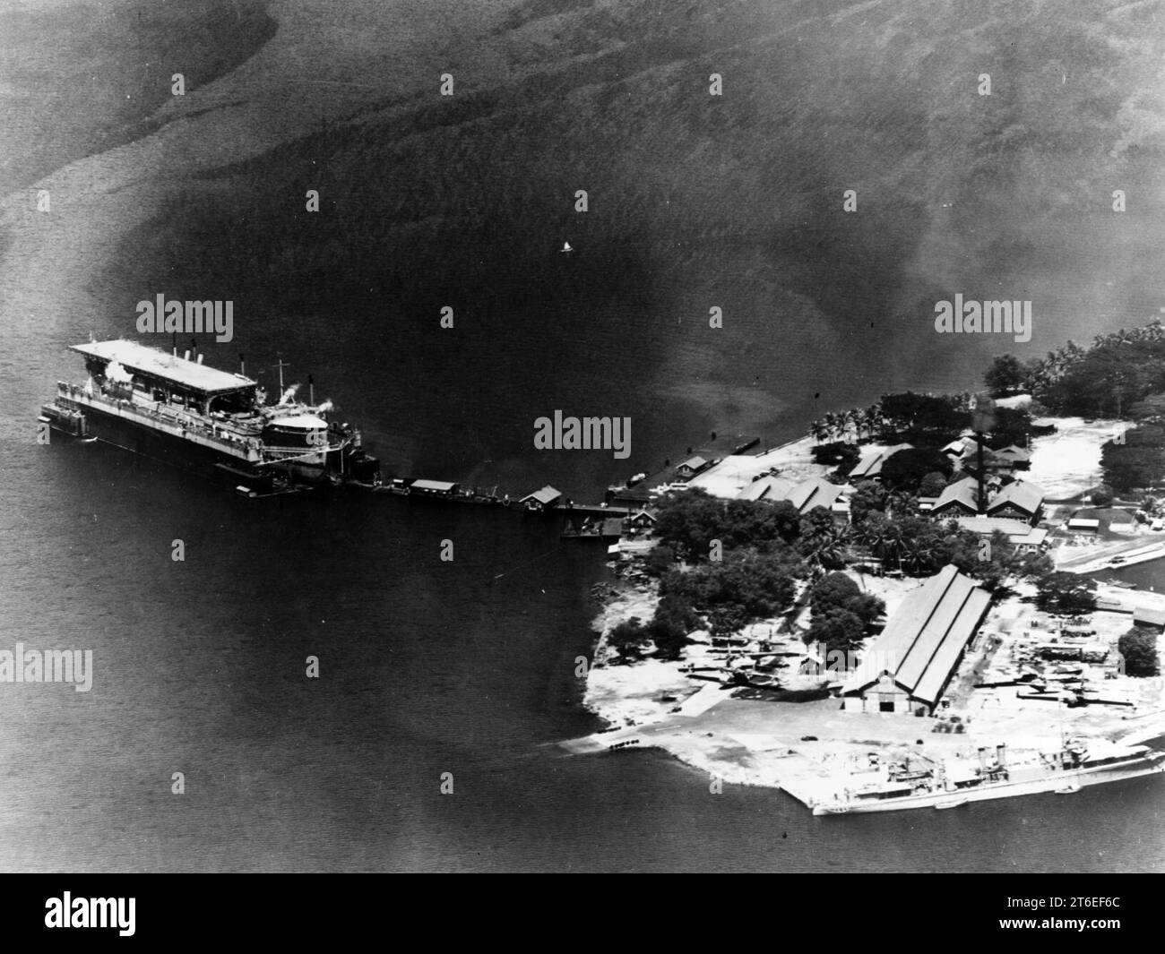 USS Langley (AV-3) in drydock USS Dewey (YFD-1) at Olongapo, Philippine ...