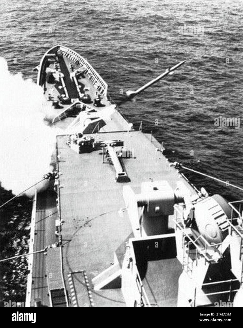 USS Long Beach (CGN-9) firing a Terrier missile, circa in 1961 Stock ...
