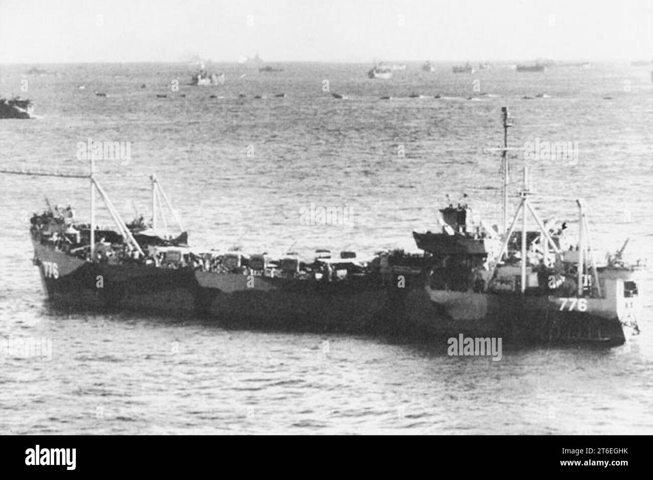 USS LST 776 with Brodie system off Iwo Jima 1945 Stock Photo Alamy