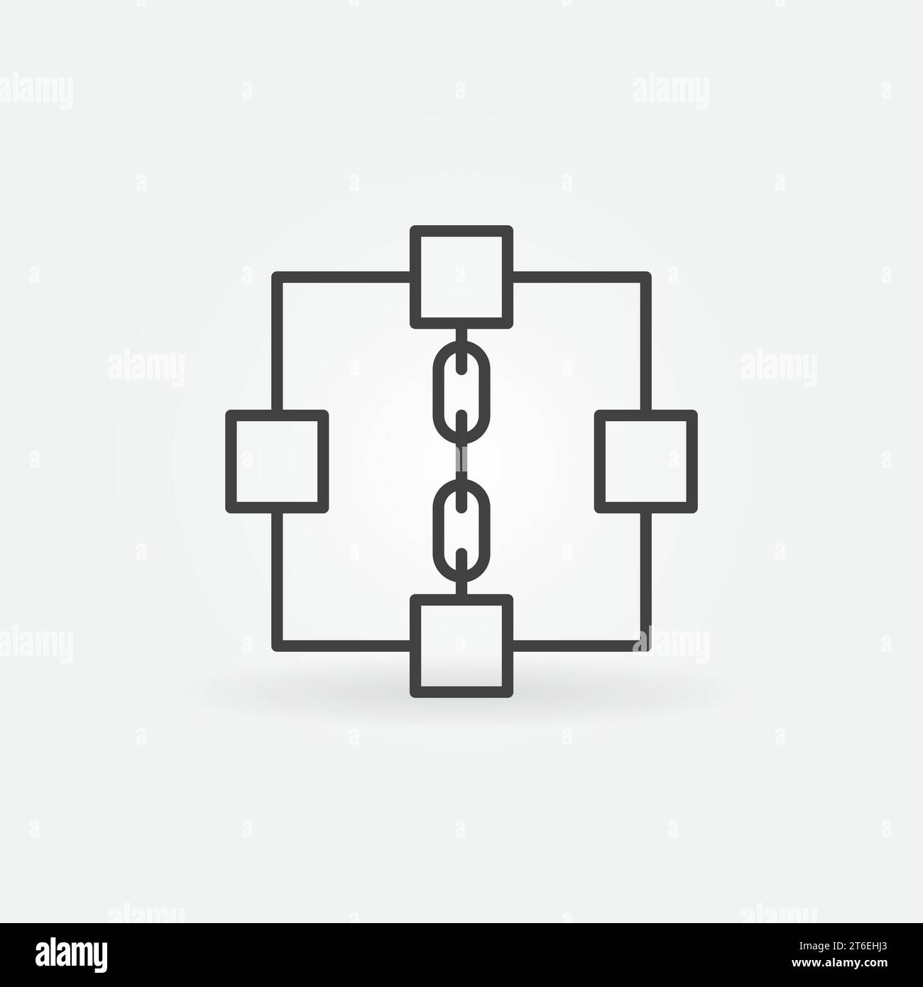 4 Blocks with Chain outline vector Blockchain concept icon or design element Stock Vector