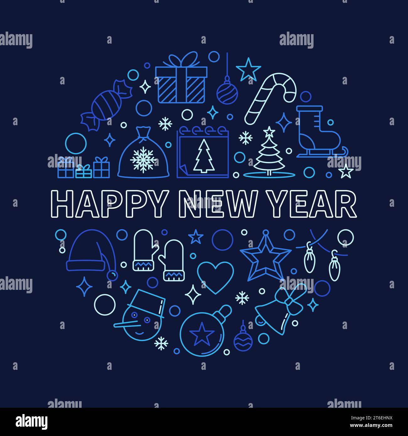 Happy New Year Greeting Card with round outline blue design - vector ...